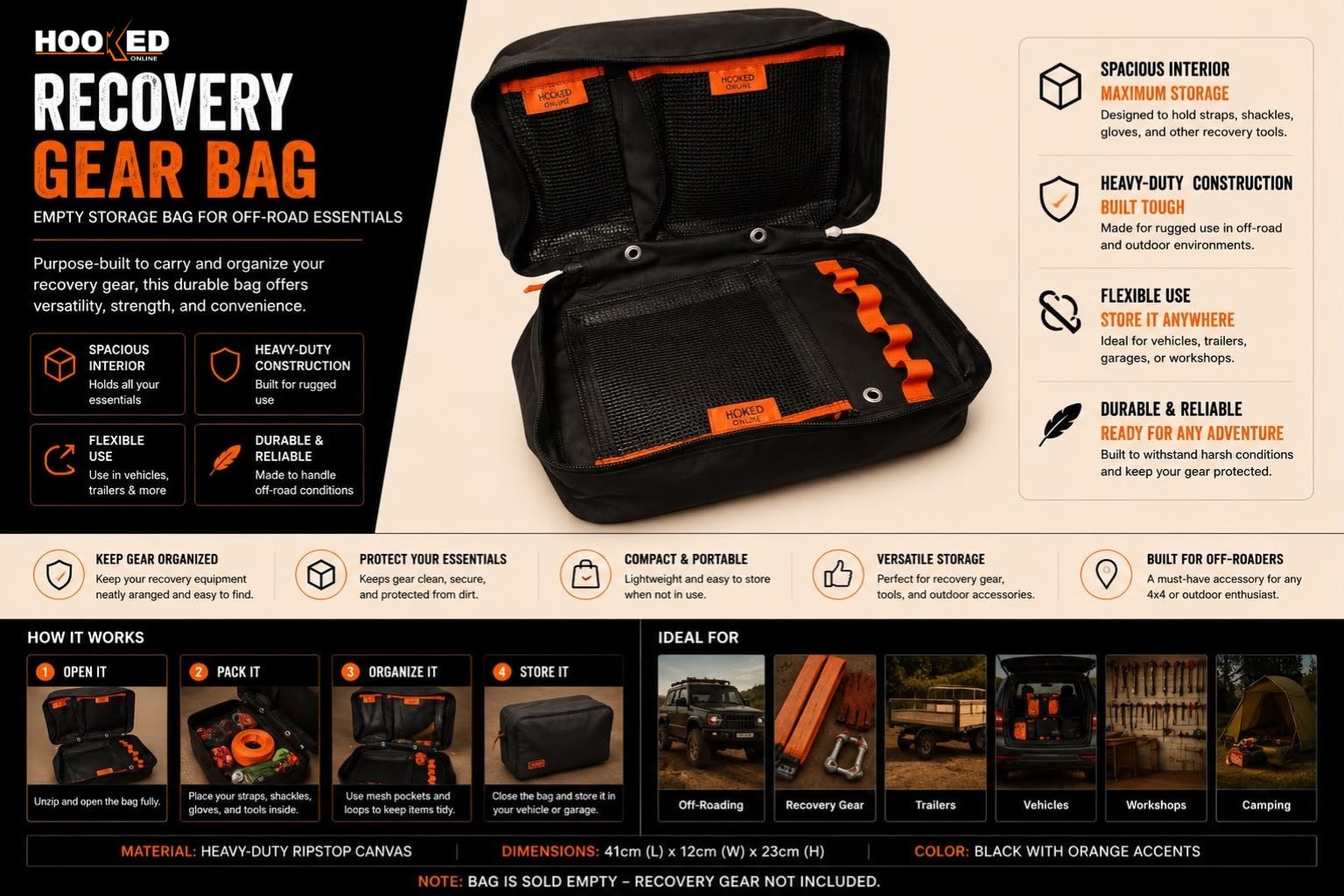 Recovery Gear Bag – Empty Storage Bag for Off-Road Essentials