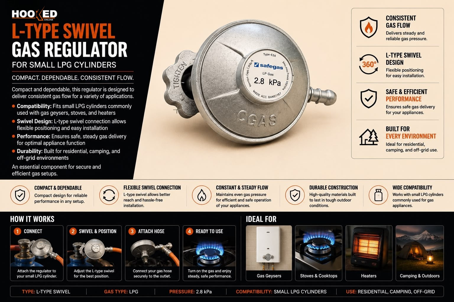 L-Type Swivel Gas Regulator – For Small LPG Cylinders