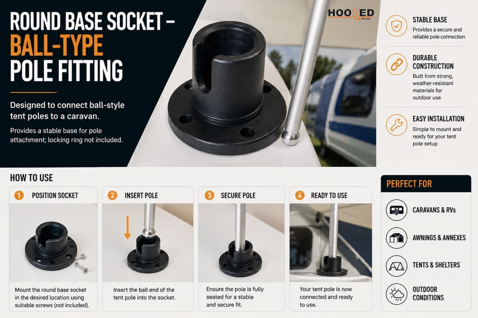 Round Base Socket – Ball-Type Pole Fitting