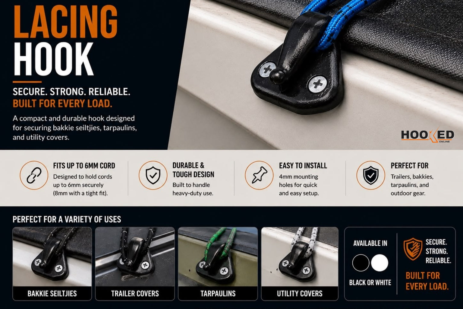 Lacing Hook – Black or White (33mm x 28.5mm)