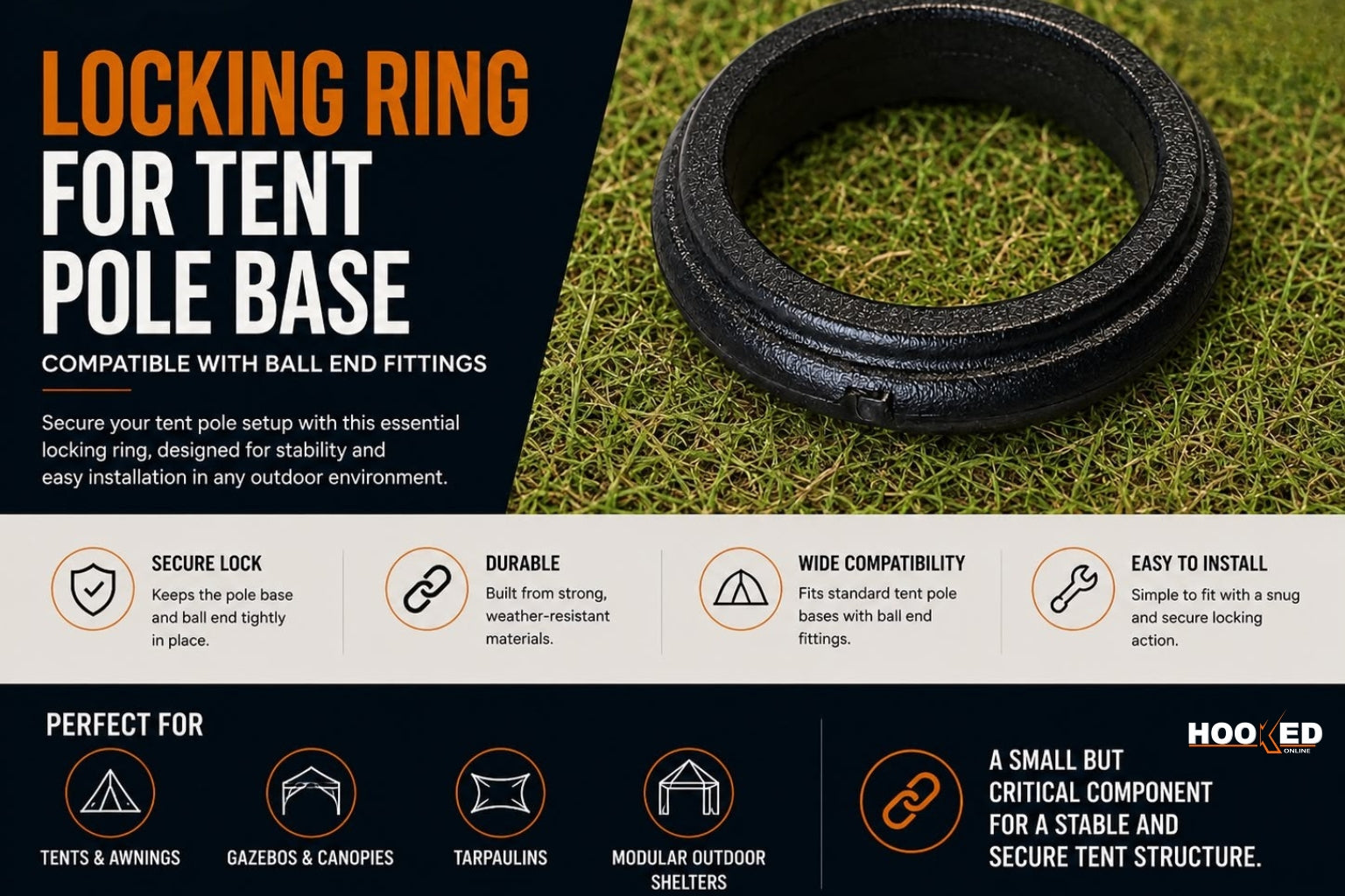 Locking Ring for Tent Pole Base – Compatible with Ball End Fittings