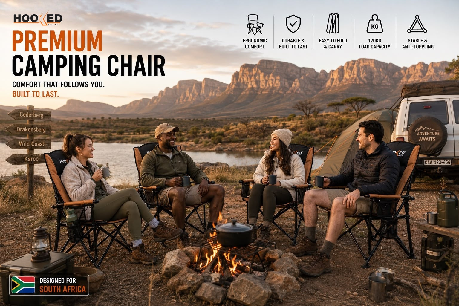 Premium Camping Chair lifestyle - HOOKED ONLINE