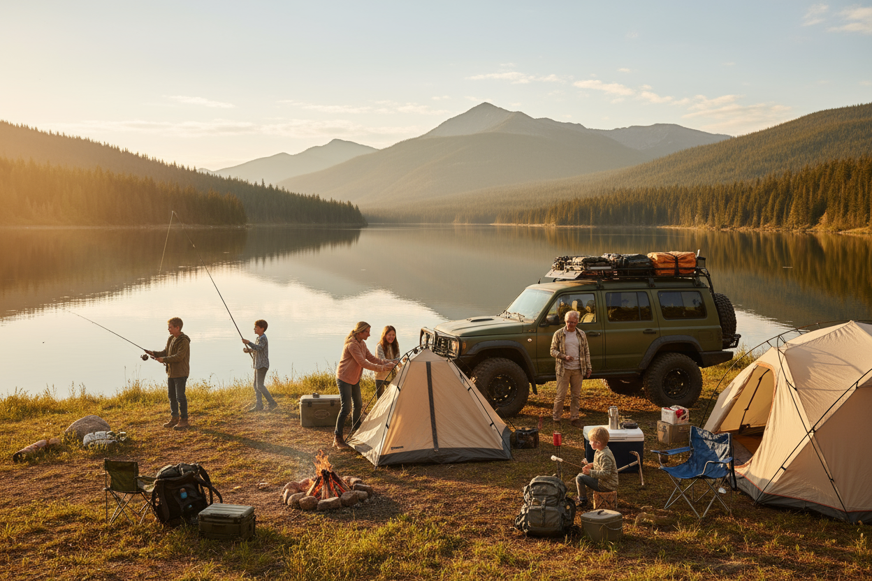 Family adventure with camping, 4x4 and fishing