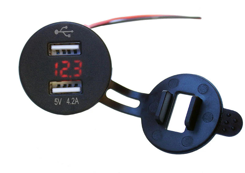 Round Dual USB Charger with Voltmeter – 29mm Panel Mount