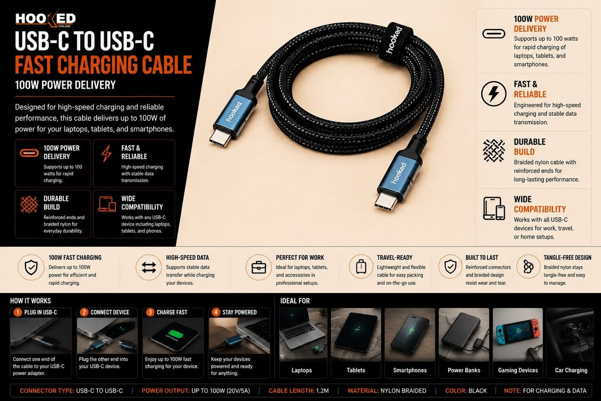 USB-C to USB-C Fast Charging Cable – 100W Power Delivery