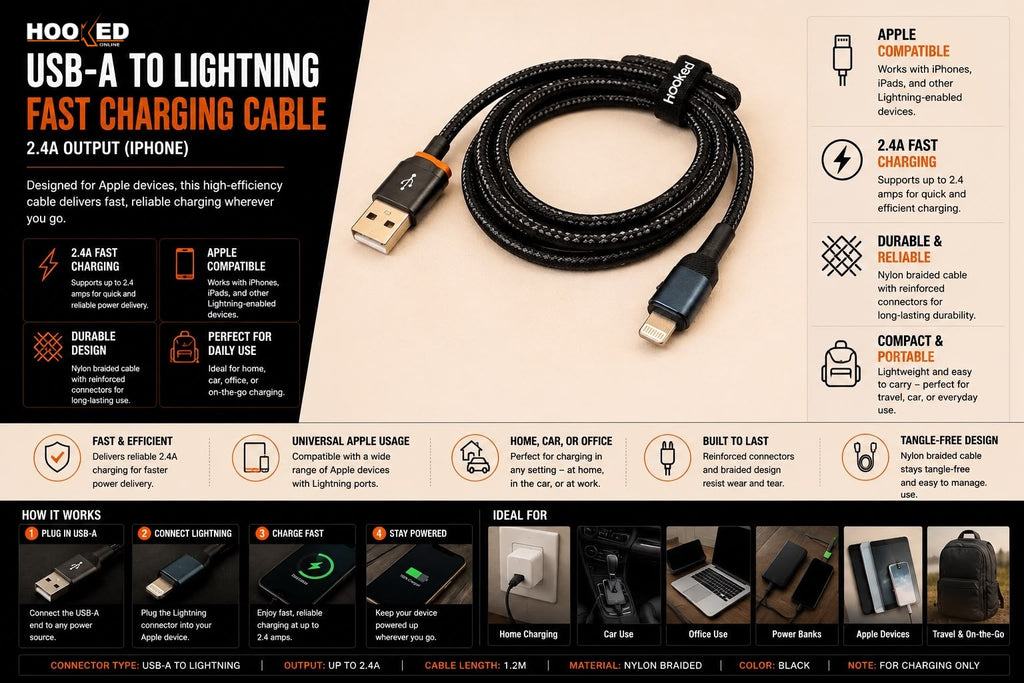 USB-A to Lightning Fast Charging Cable – 2.4A Output (IPhone)